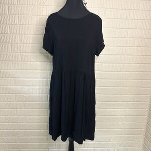 Modcloth Black Knee Length Dress Sz L Black Side Zip Button Casual Formal